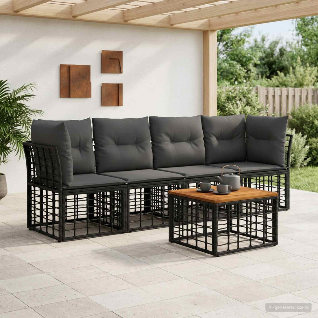 vidaXL Conjunto de sofás de exterior 5 uds. Negro y Gris oscuro