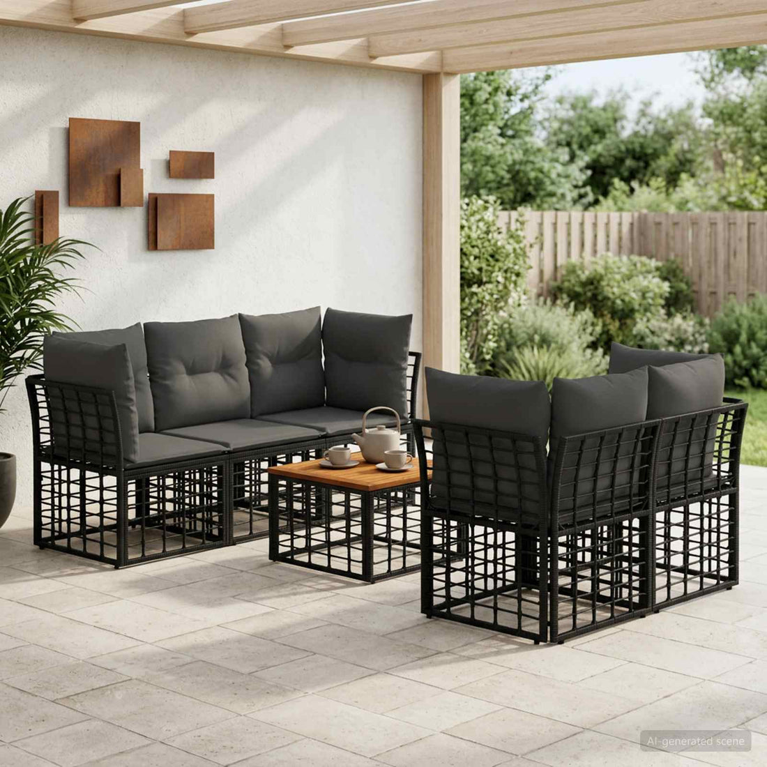 vidaXL Conjunto de sofás de exterior 6 uds. Negro y Gris oscuro