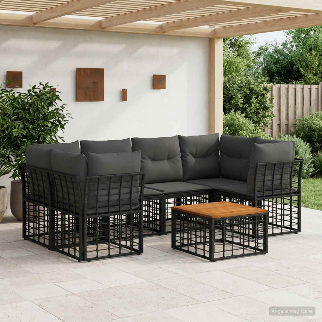 vidaXL Conjunto de sofás de exterior 7 uds. Negro y Gris oscuro