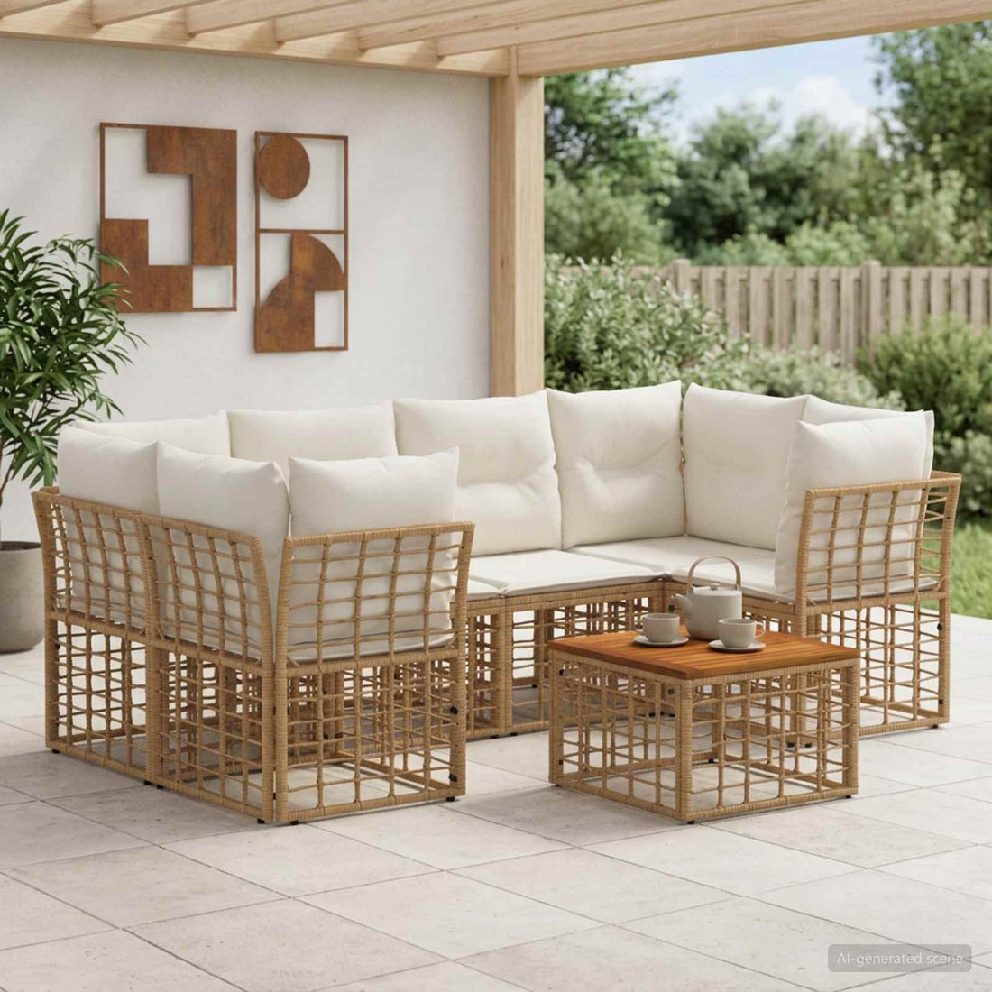 vidaXL Conjunto de sofás de exterior 7 uds. Natural y Crema