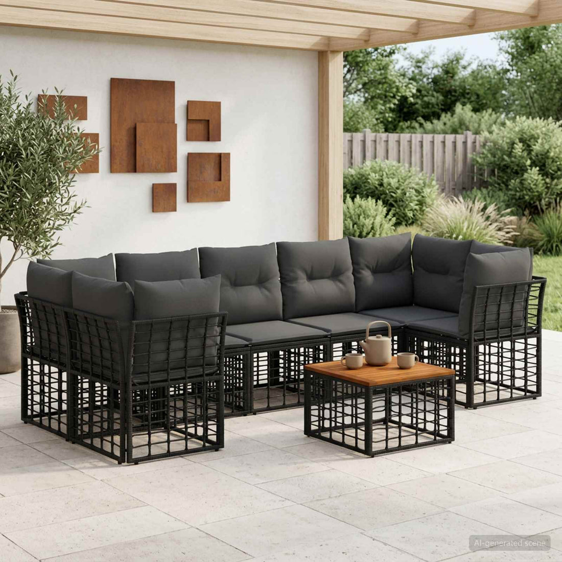 vidaXL Conjunto de sofás de exterior 8 uds. Negro y Gris oscuro