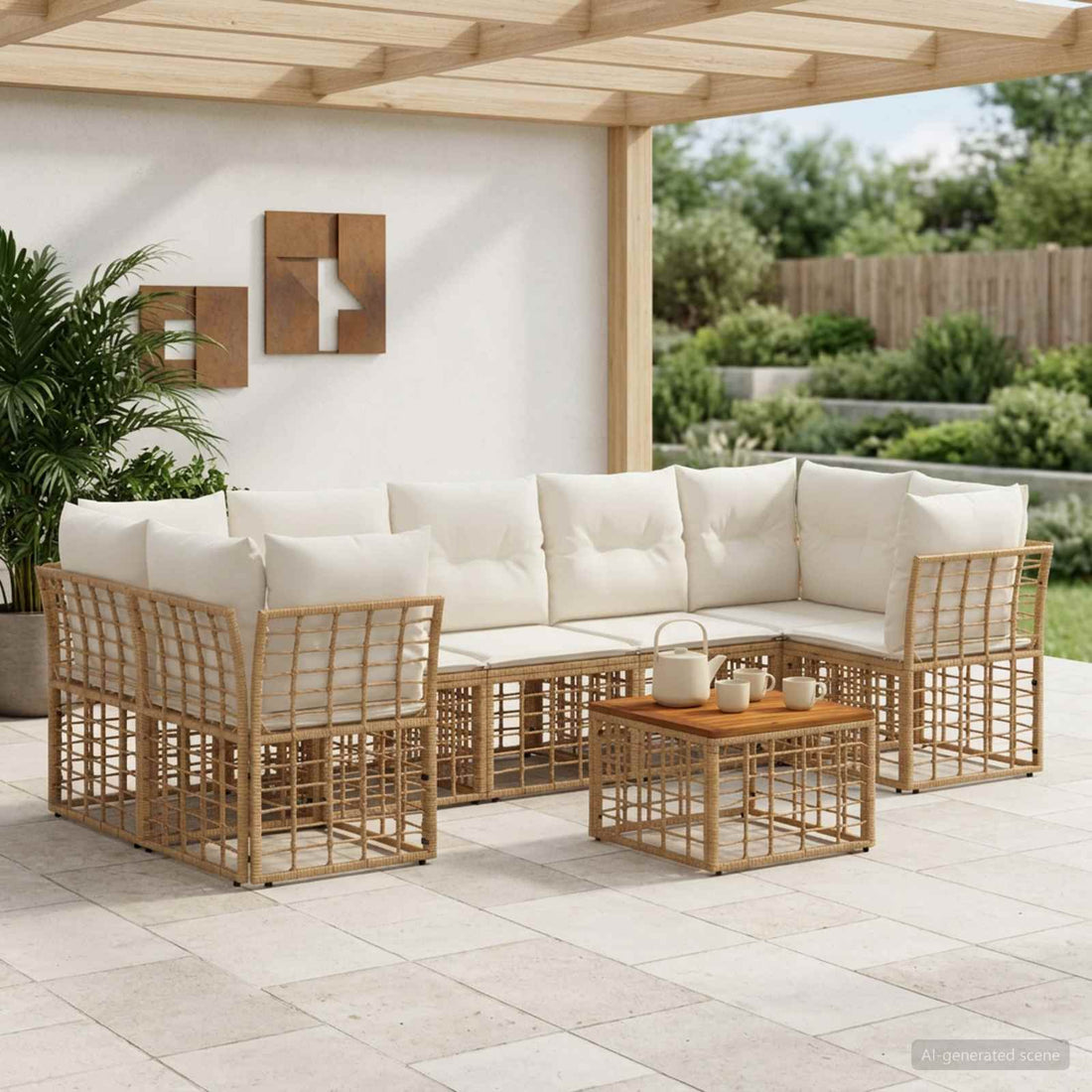 vidaXL Conjunto de sofás de exterior 8 uds. Natural y Crema