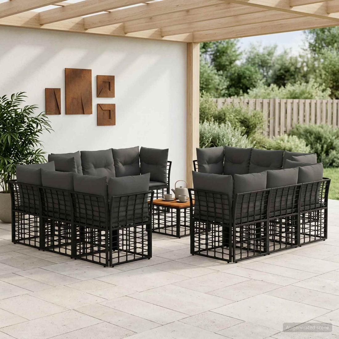vidaXL Conjunto de sofás de exterior 13 uds. Negro y Gris oscuro