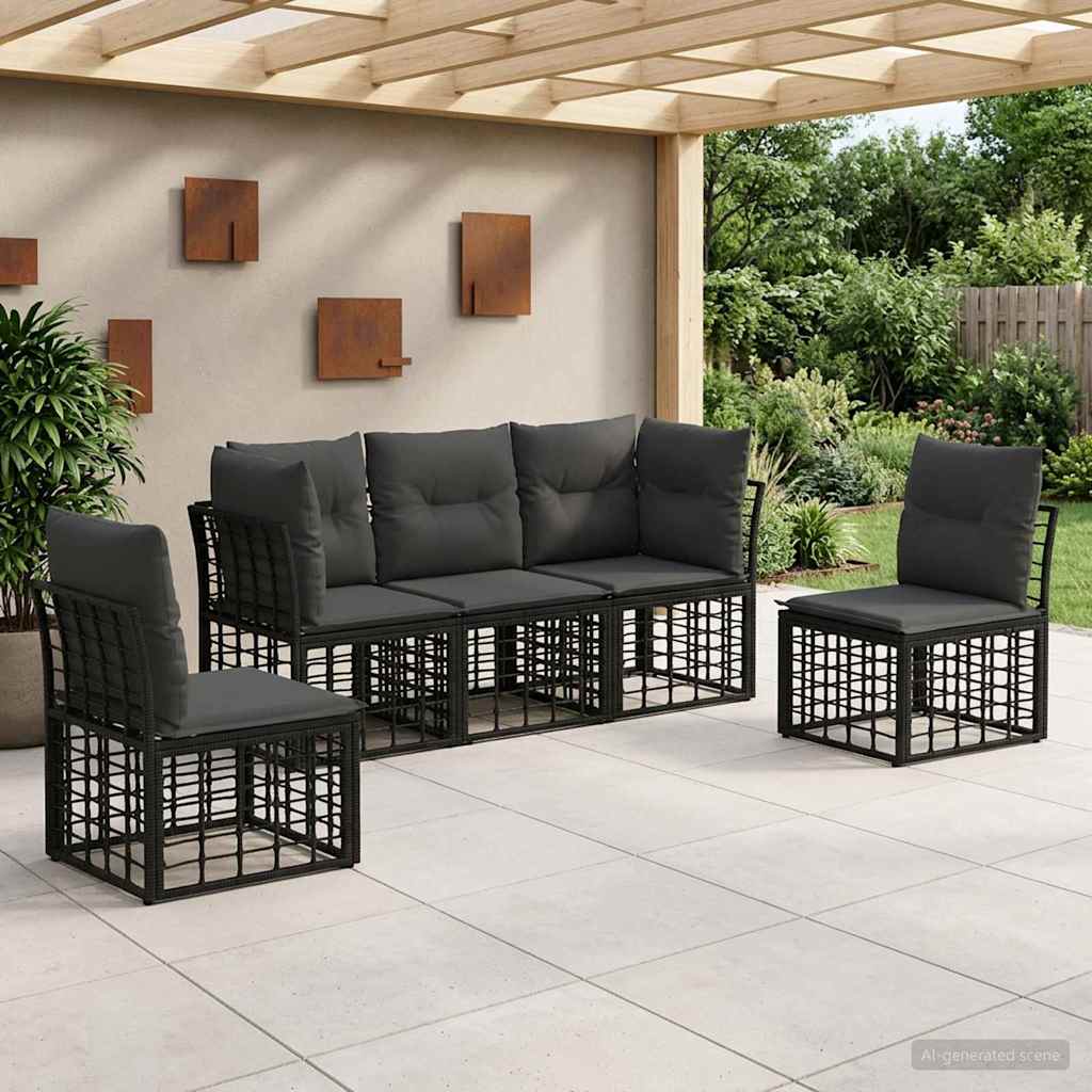 vidaXL Conjunto de sofás de exterior Negro Poliéster