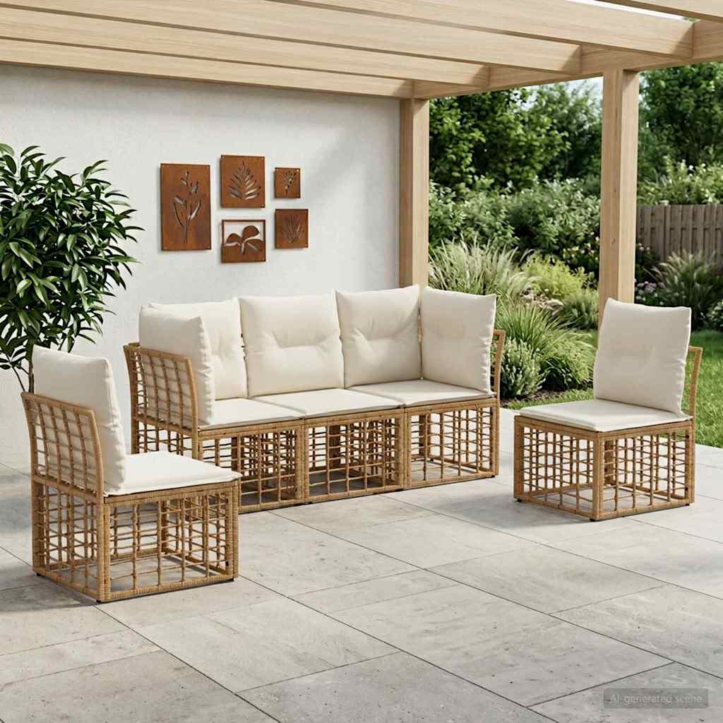 vidaXL Conjunto de sofás de exterior Natural Poliéster