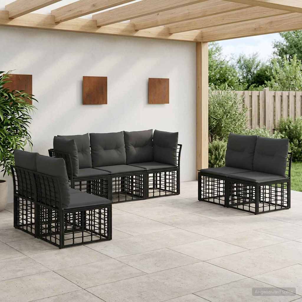 vidaXL Conjunto de sofás de exterior Negro Poliéster
