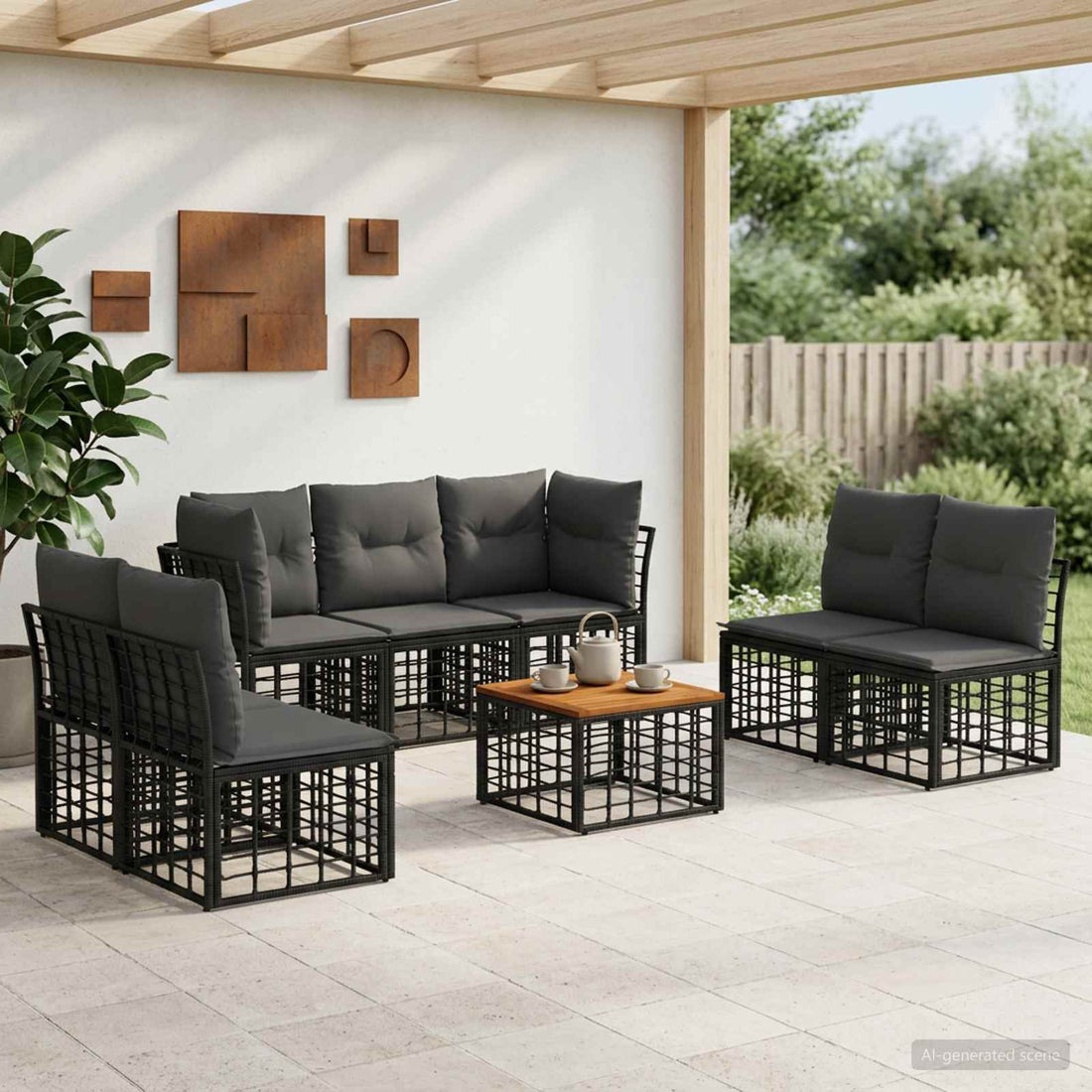 vidaXL Conjunto de sofás de exterior 8 uds. Negro y Gris oscuro