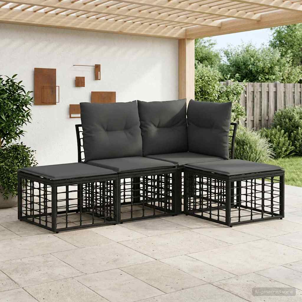 vidaXL Conjunto de sofás de exterior Negro Poliéster