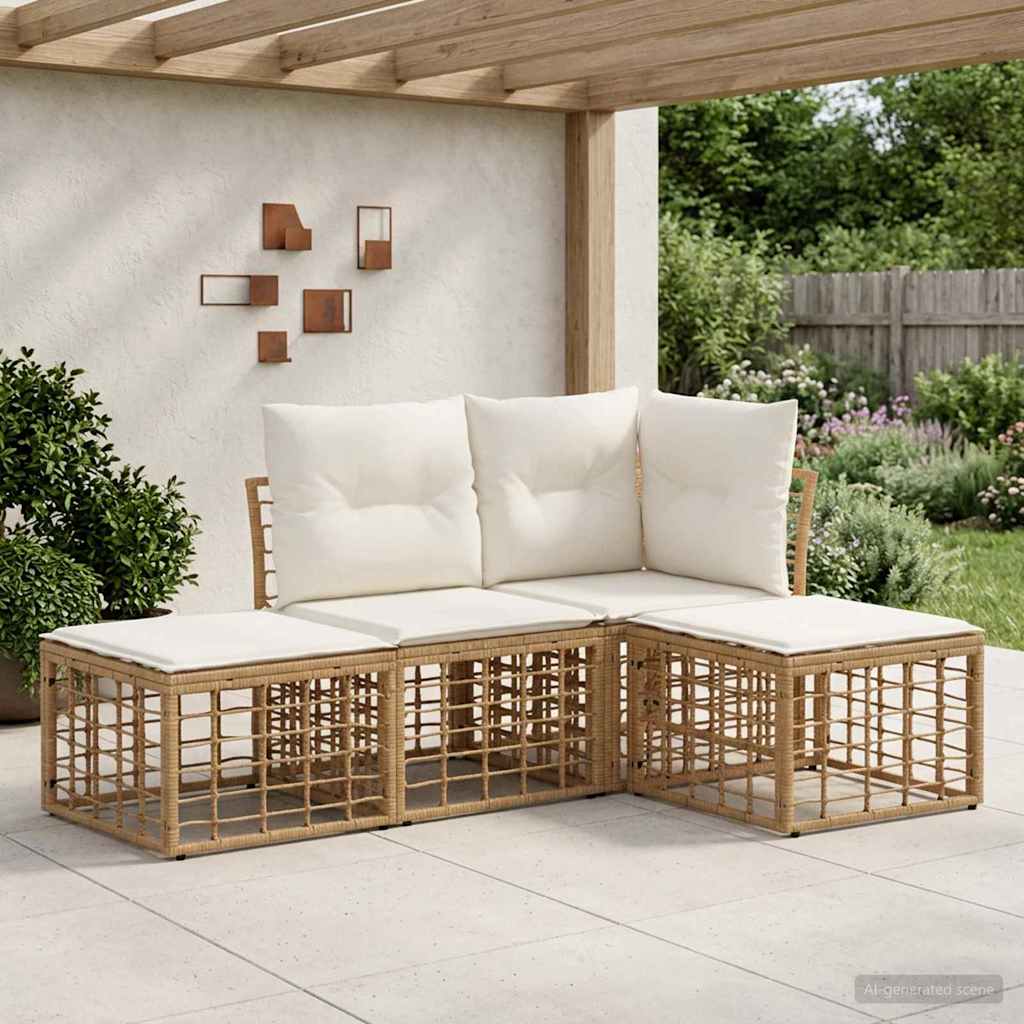 vidaXL Conjunto de sofás de exterior Natural Poliéster