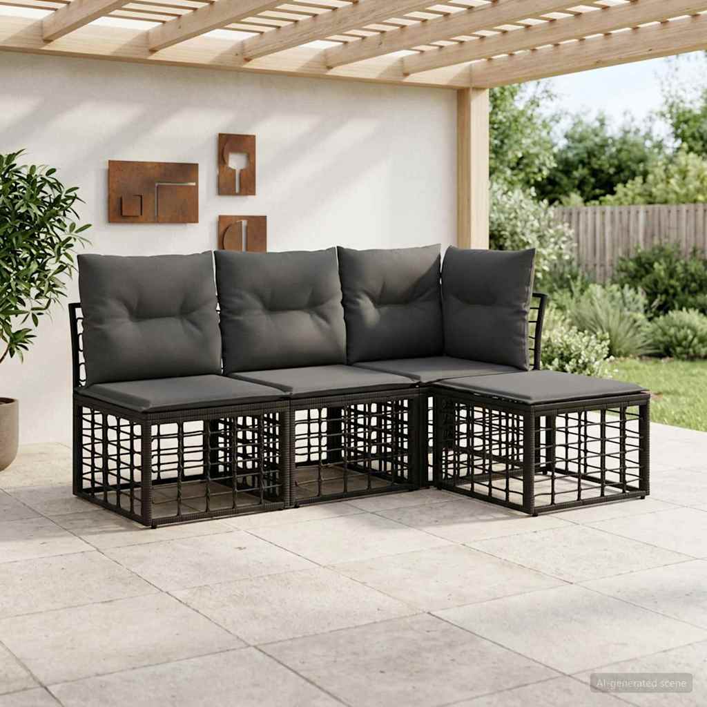 vidaXL Conjunto de sofás de exterior Negro Poliéster
