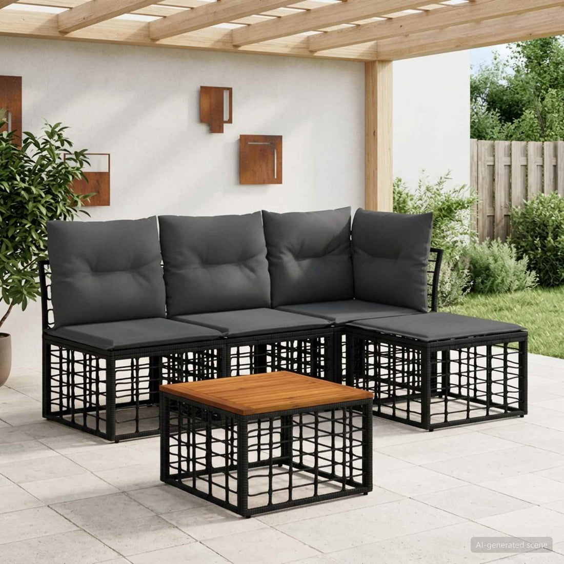 vidaXL Conjunto de sofás de exterior 5 uds. Negro y Gris oscuro