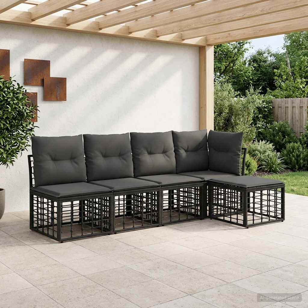 vidaXL Conjunto de sofás de exterior Negro Poliéster