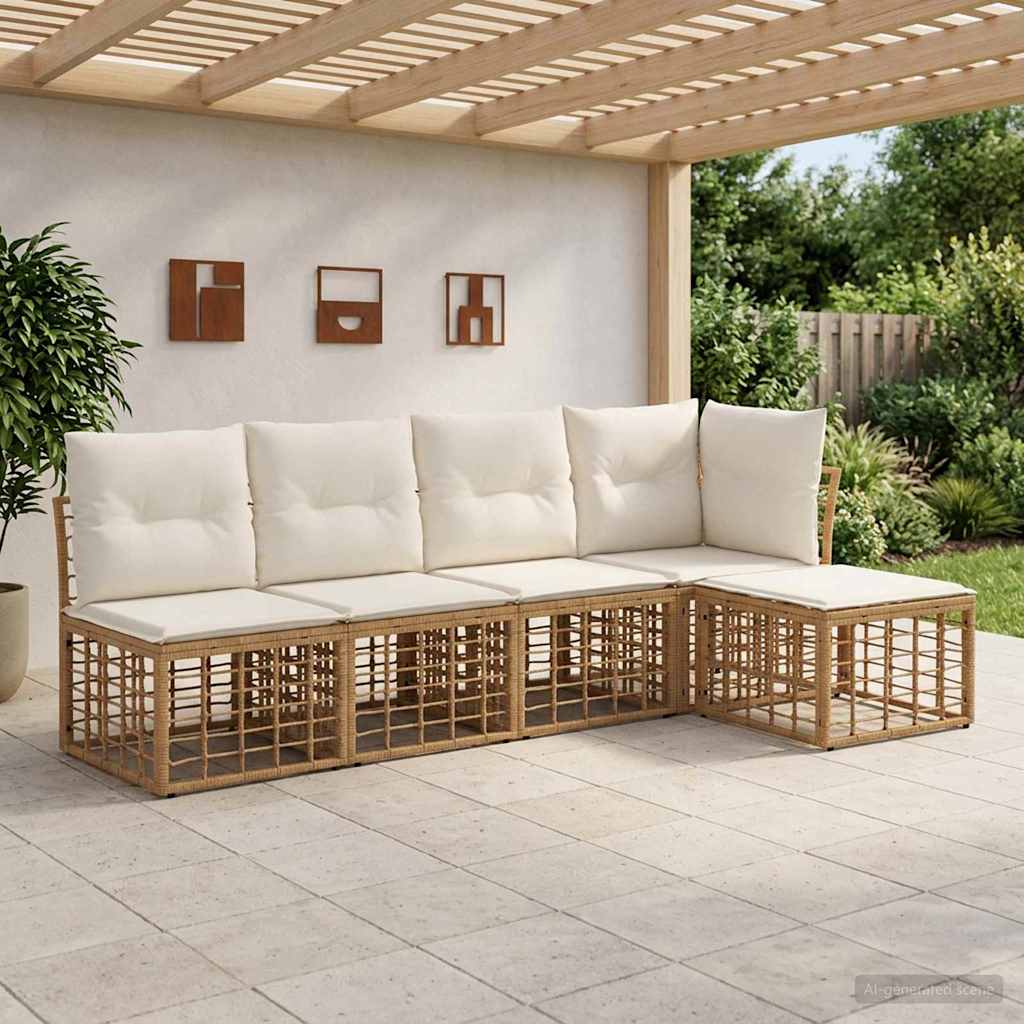 vidaXL Conjunto de sofás de exterior Natural Poliéster