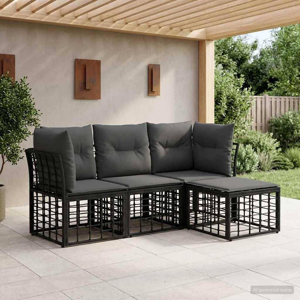 vidaXL Conjunto de sofás de exterior Negro Poliéster