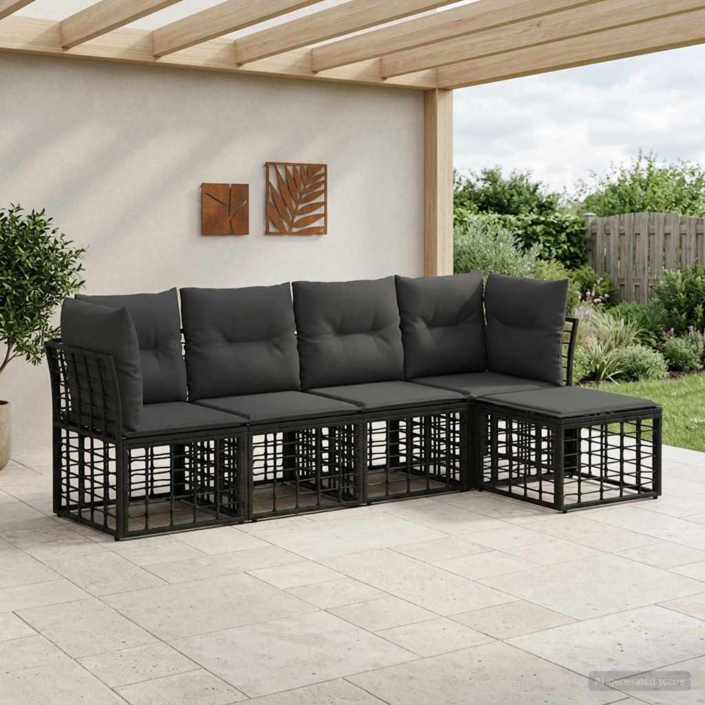 vidaXL Conjunto de sofás de exterior Negro Poliéster