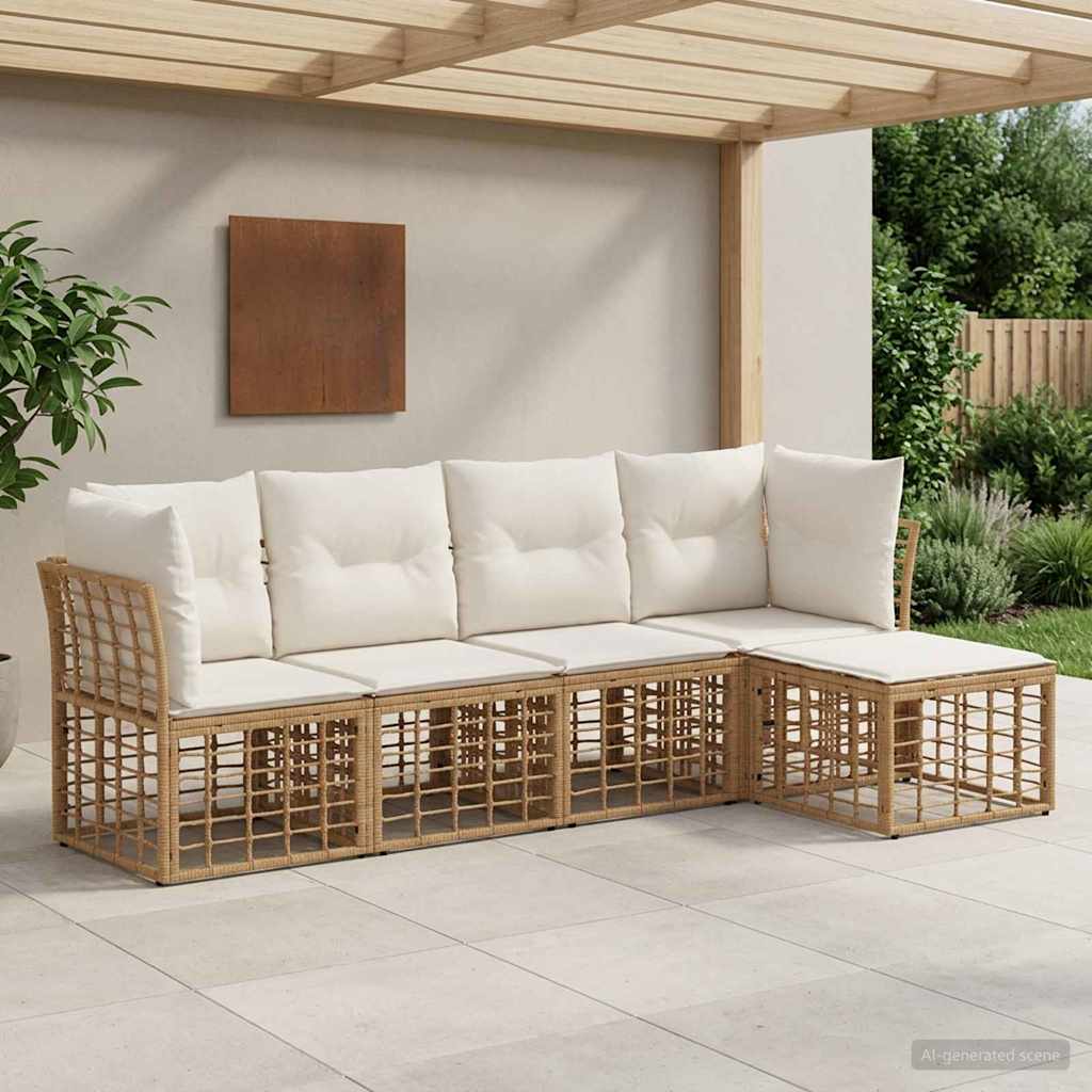 vidaXL Conjunto de sofás de exterior Natural Poliéster