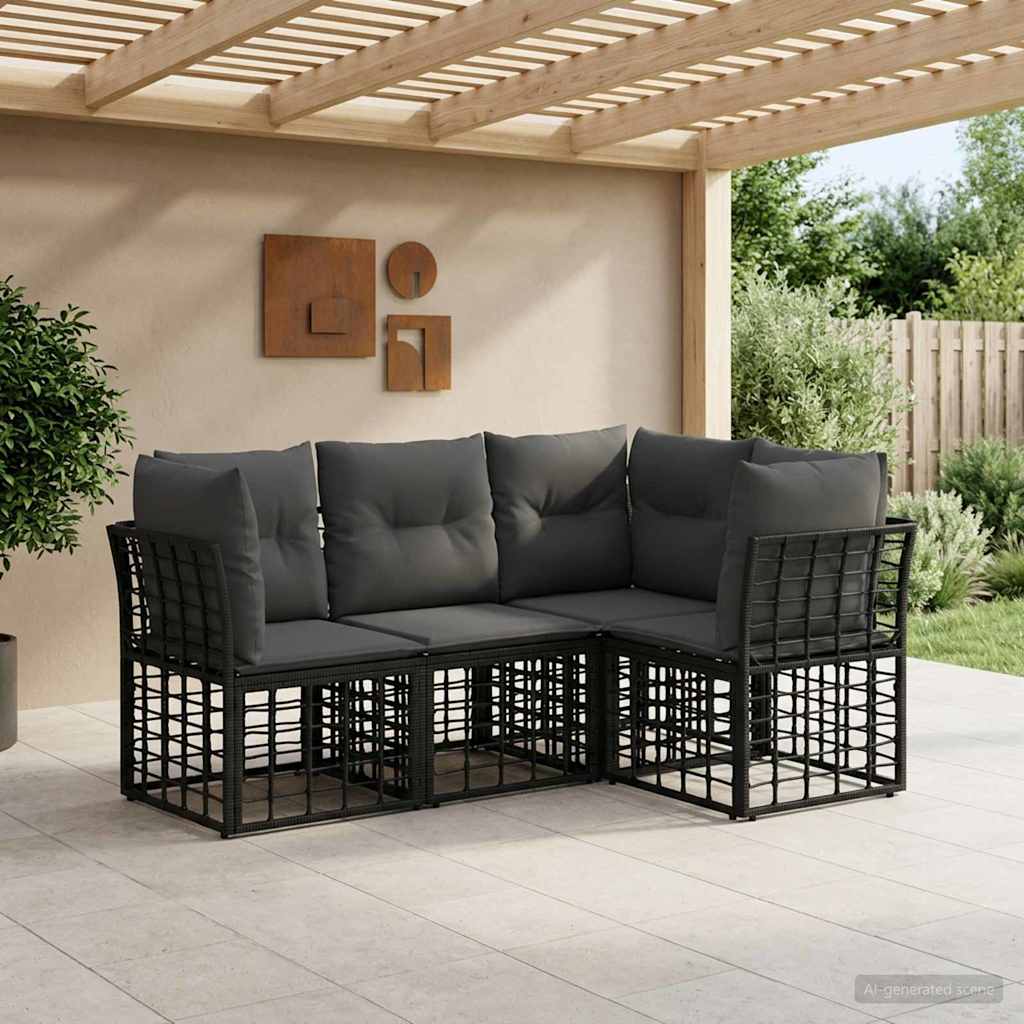 vidaXL Conjunto de sofás de exterior Negro Poliéster