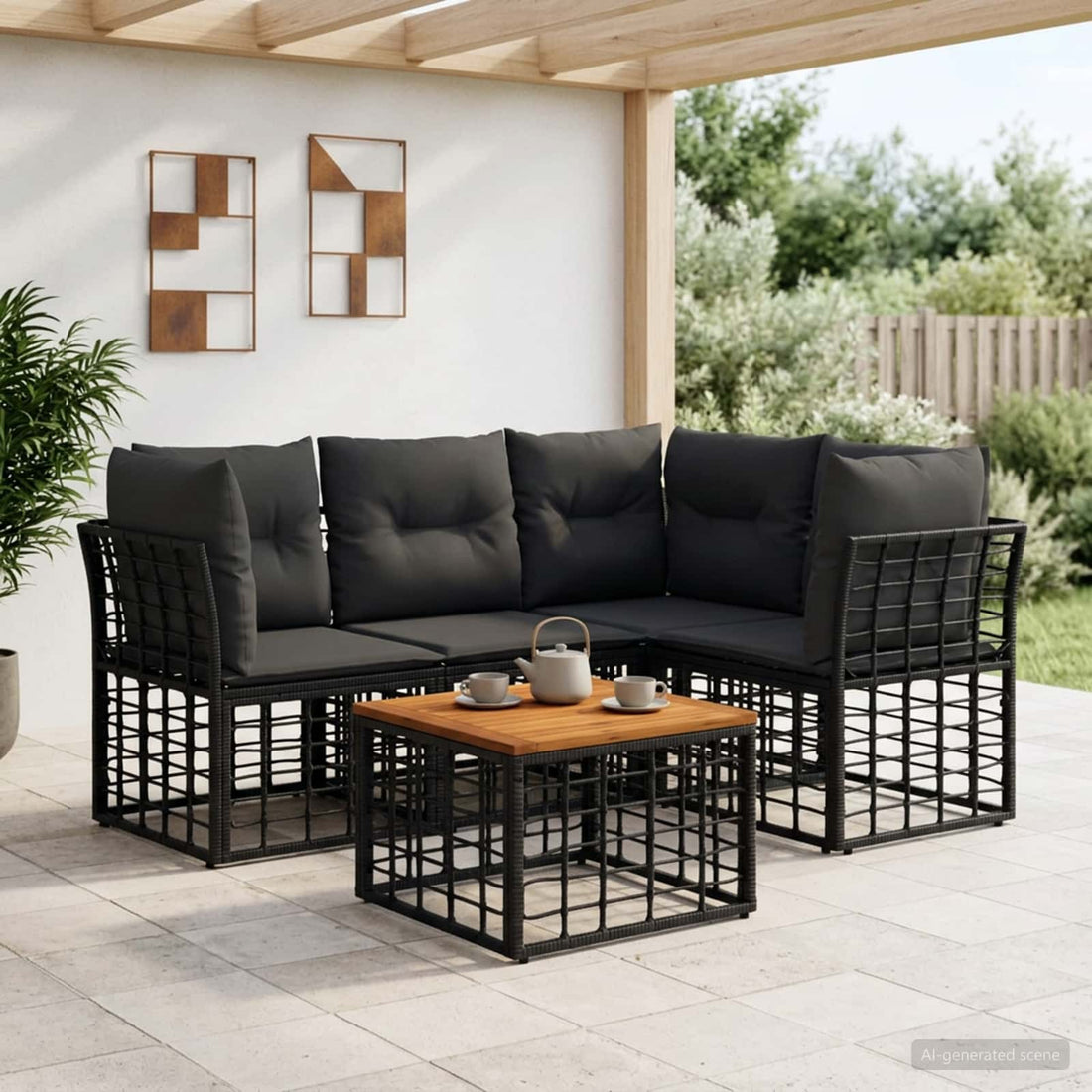 vidaXL Conjunto de sofás de exterior 5 uds. Negro y Gris oscuro