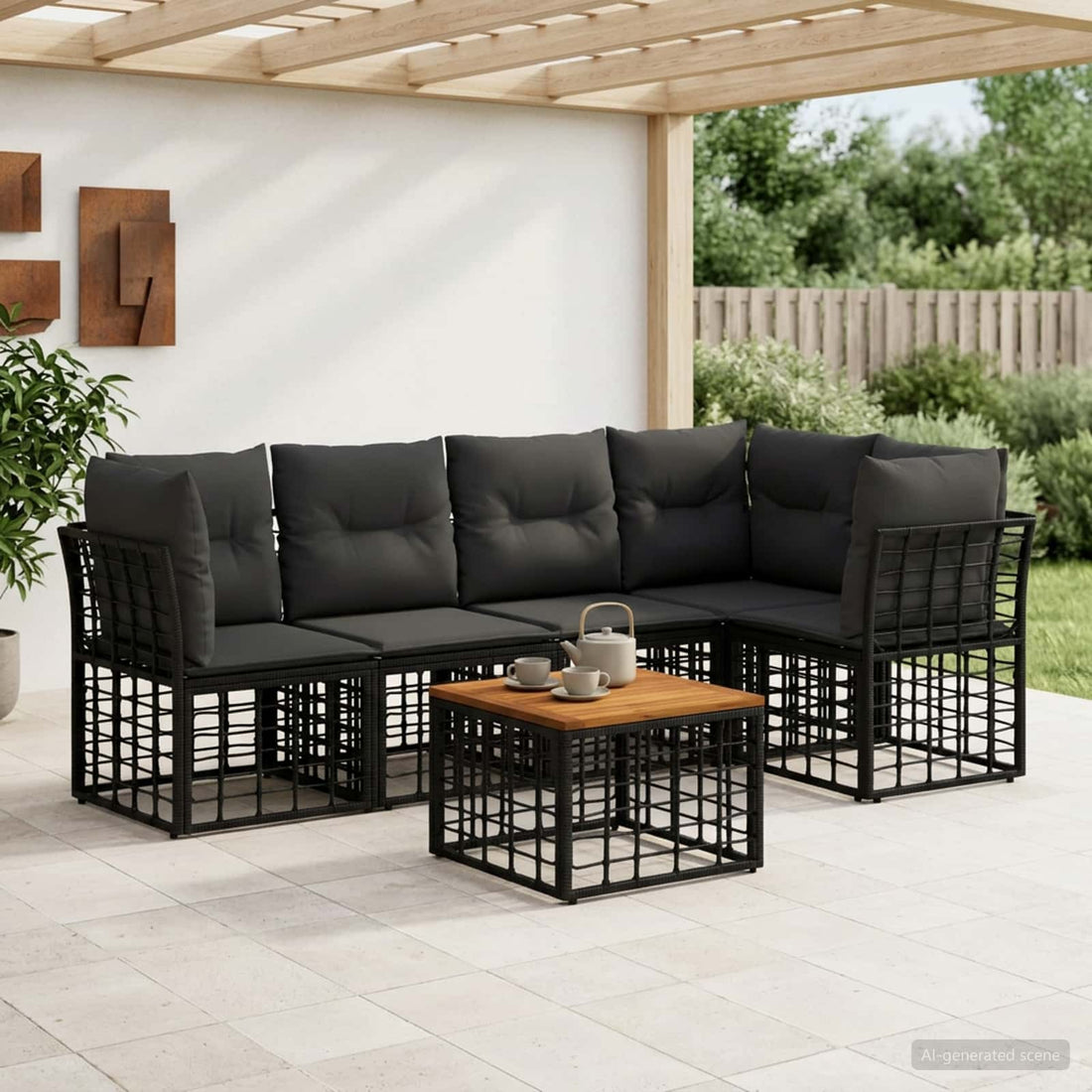vidaXL Conjunto de sofás de exterior 6 uds. Negro y Gris oscuro
