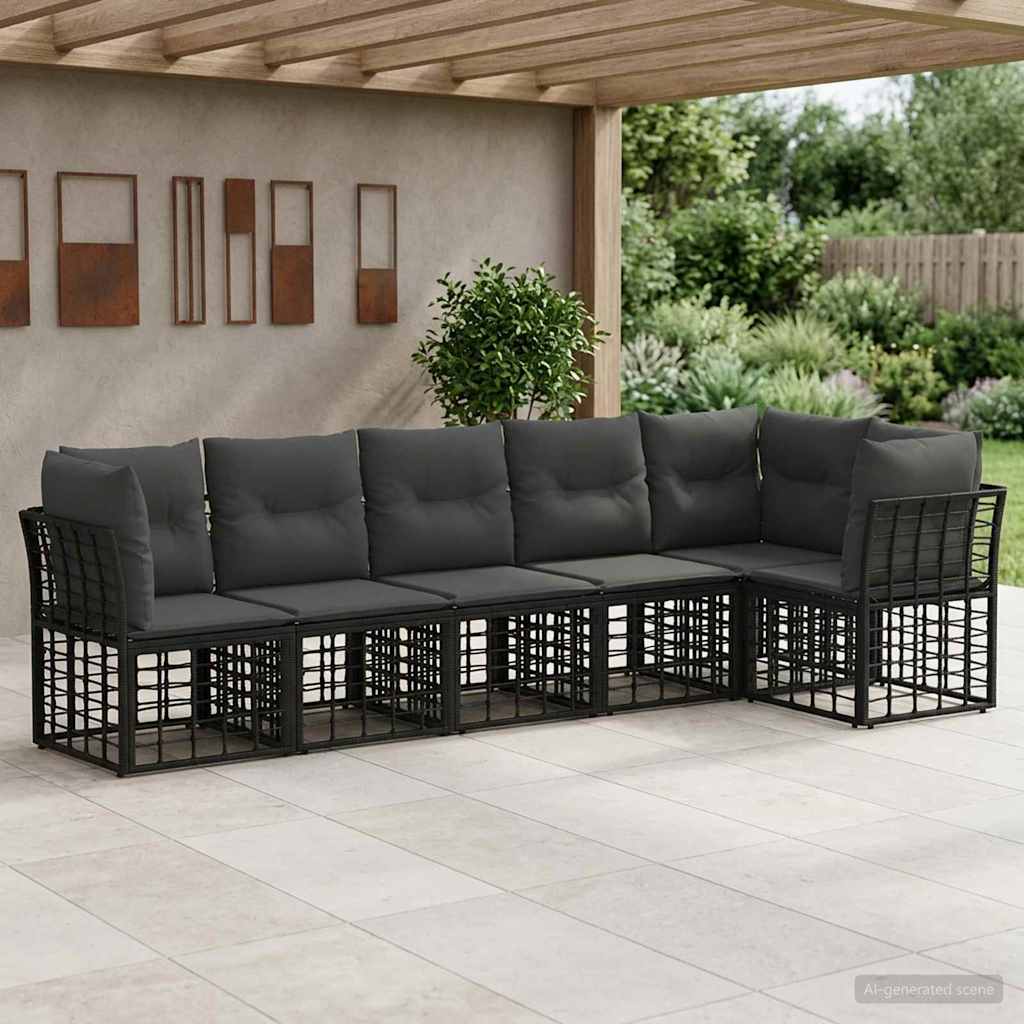 vidaXL Conjunto de sofás de jardín 6 uds. Negro ratán sintético