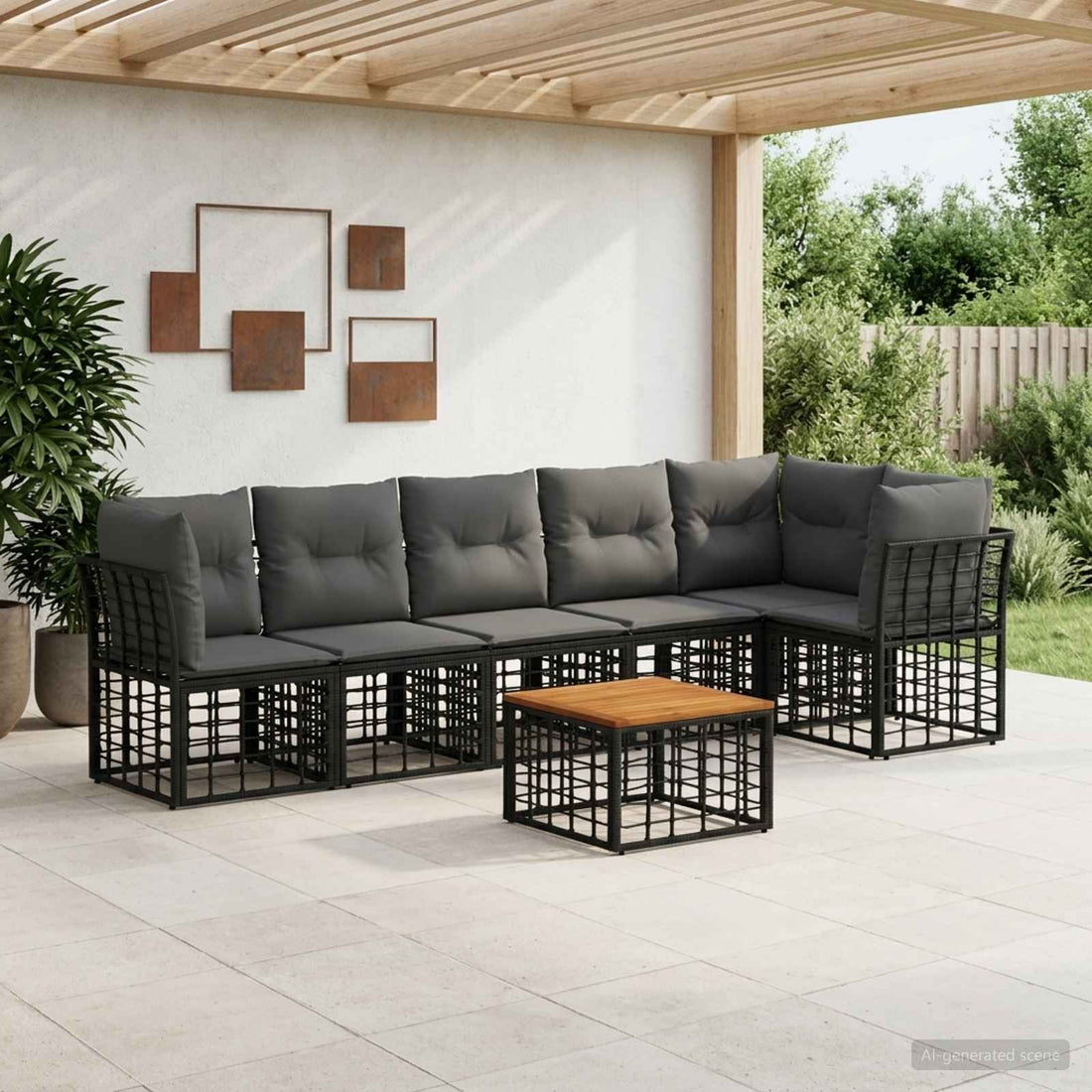vidaXL Conjunto de sofás de jardín 7 uds. Negro y Gris oscuro