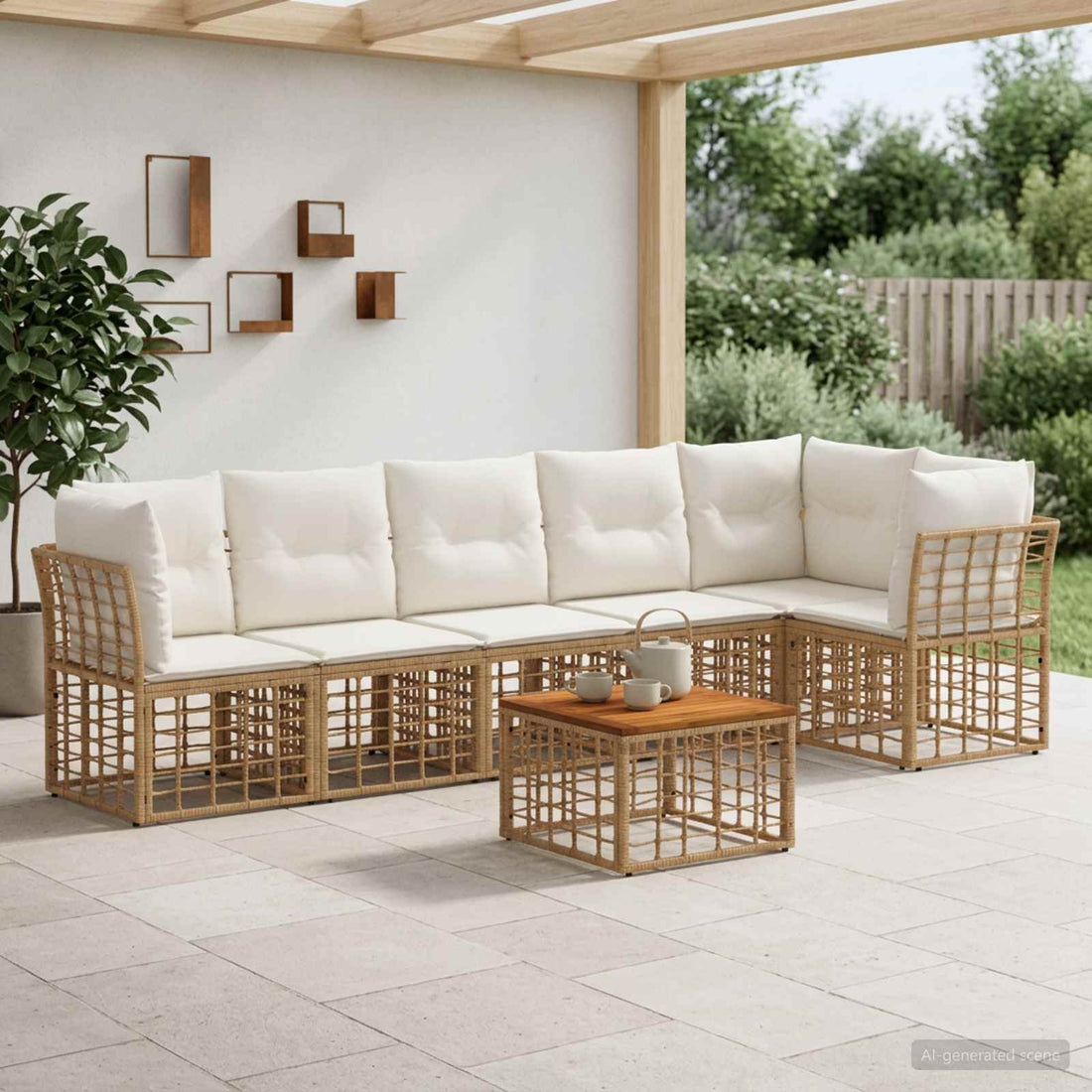vidaXL Conjunto de sofás de jardín 7 uds. Natural y Crema
