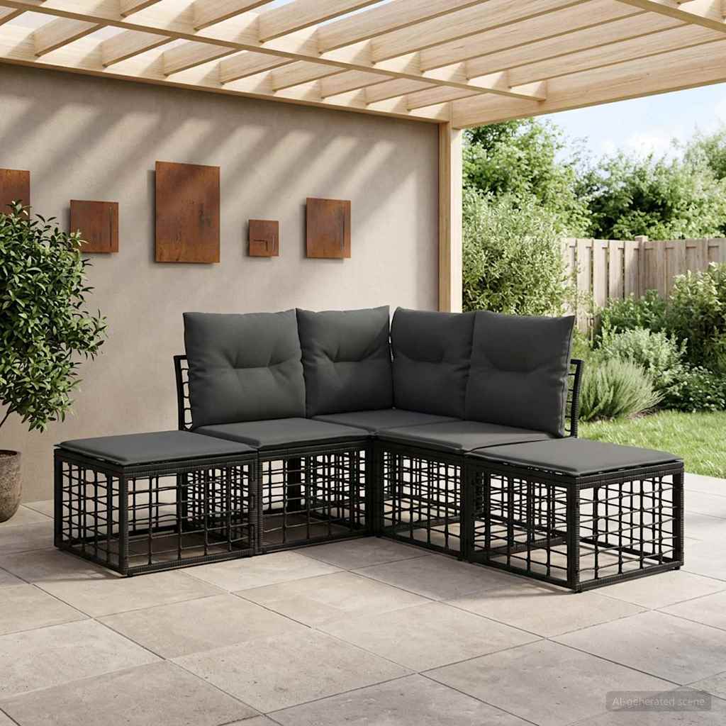 vidaXL Conjunto de sofás de exterior Negro Poliéster
