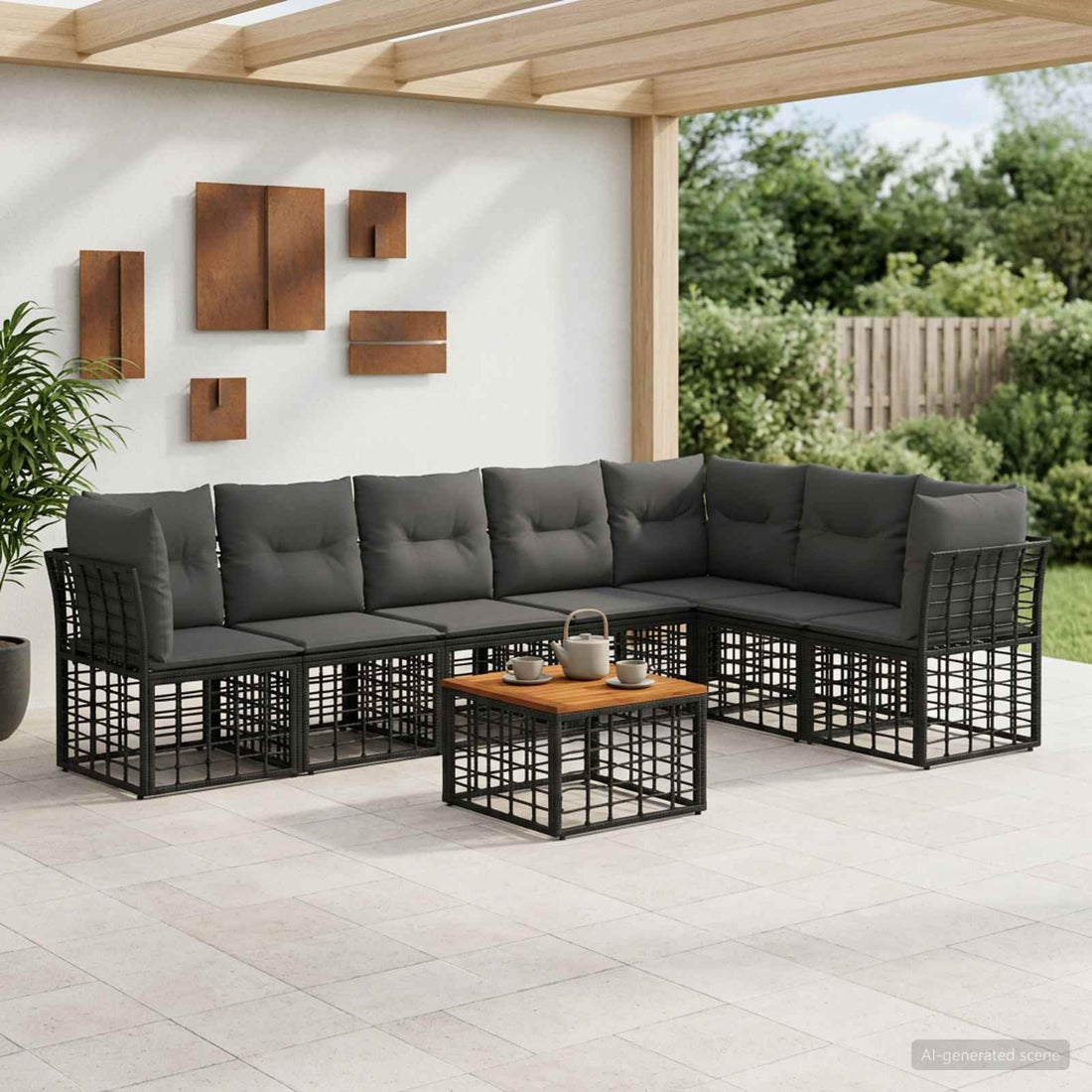 vidaXL Conjunto de sofás de exterior 8 uds. Negro y Gris oscuro