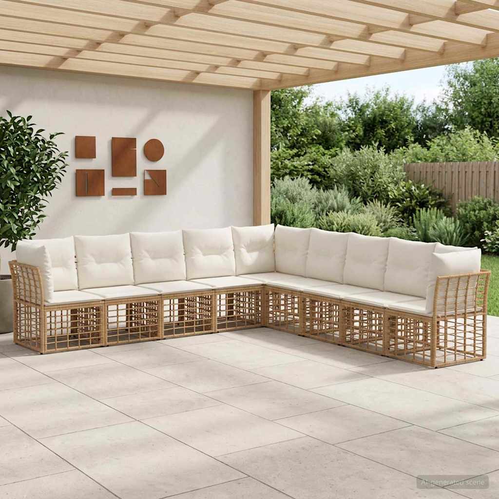 vidaXL Conjunto de sofás de exterior Natural Poliéster