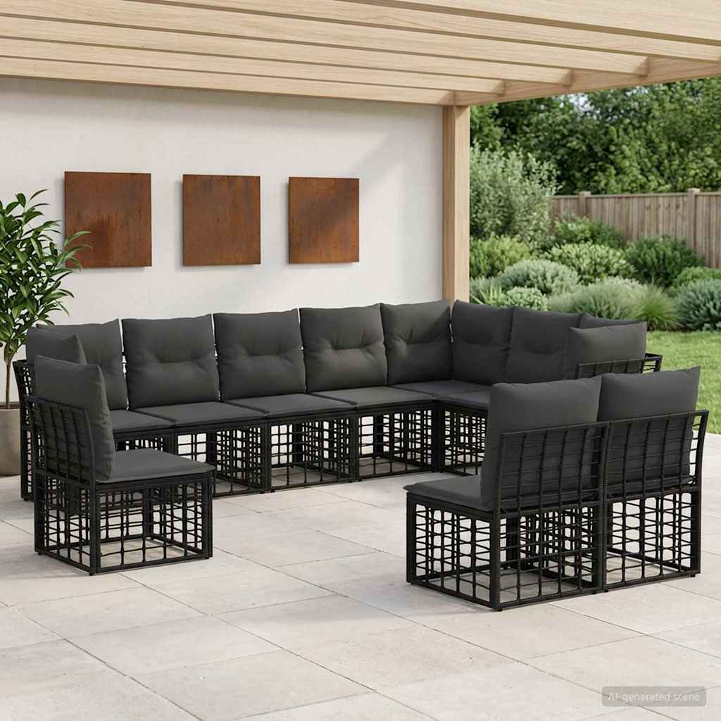 vidaXL Conjunto de sofás de exterior Negro Poliéster