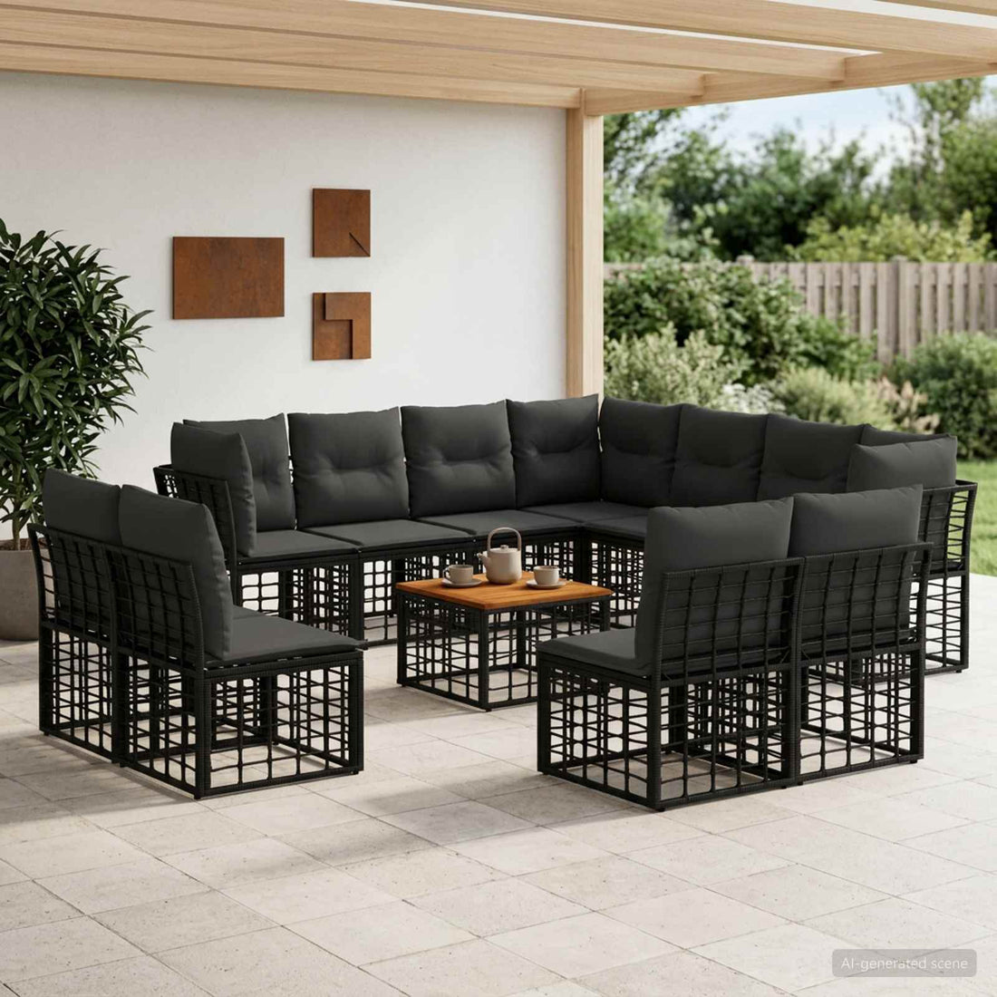 vidaXL Conjunto de sofás de exterior 12 uds. Negro y Gris oscuro