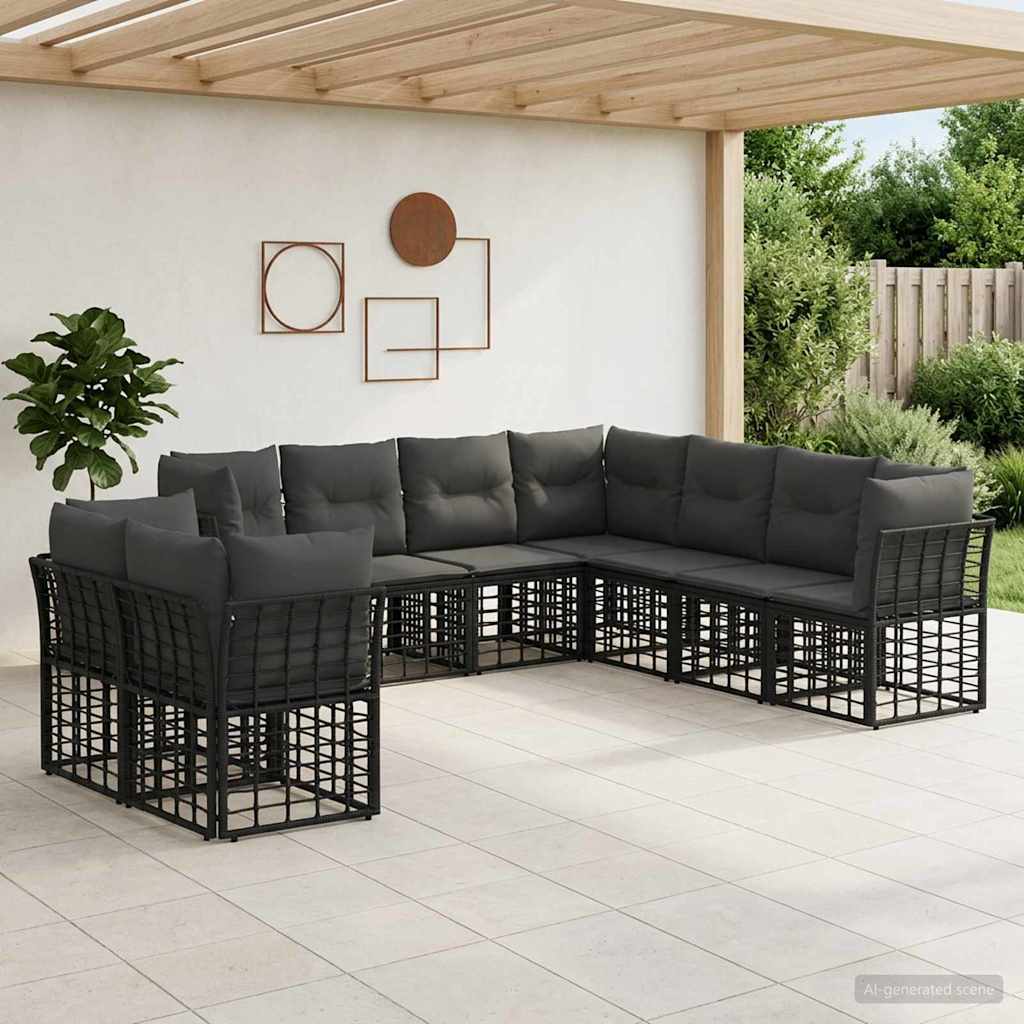 vidaXL Conjunto de sofás de exterior Negro Poliéster