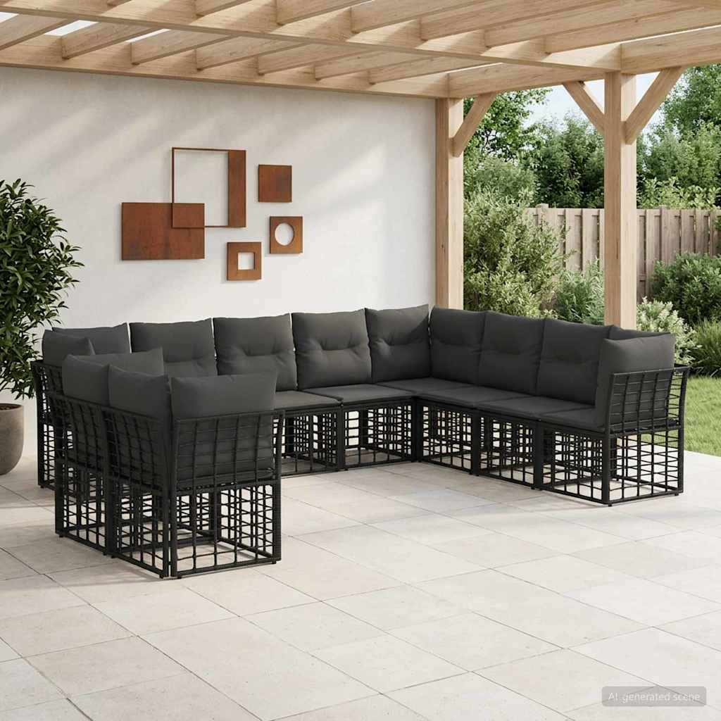 vidaXL Conjunto de sofás de exterior Negro Poliéster