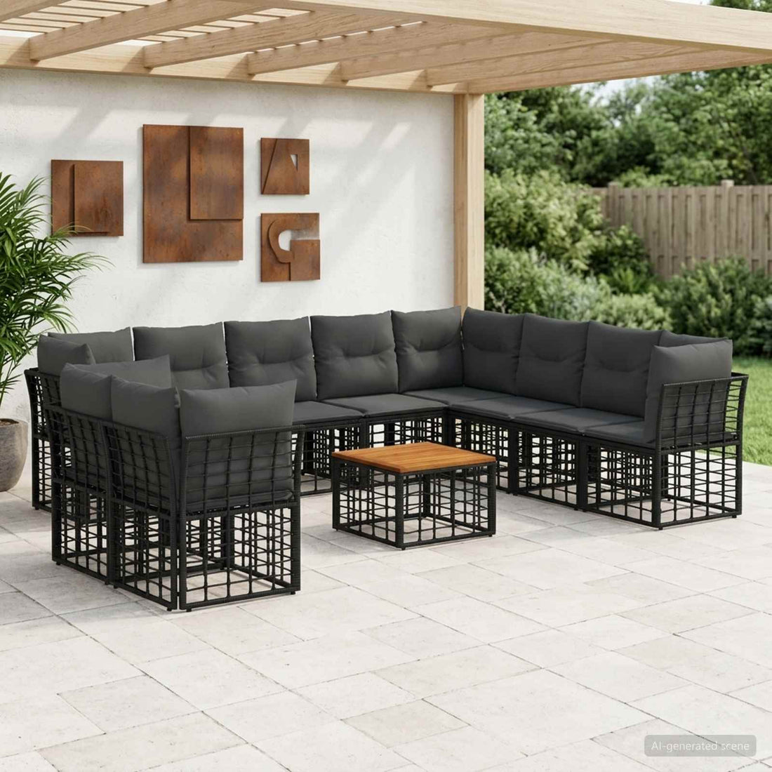 vidaXL Conjunto de sofás de exterior 11 uds. Negro y Gris oscuro