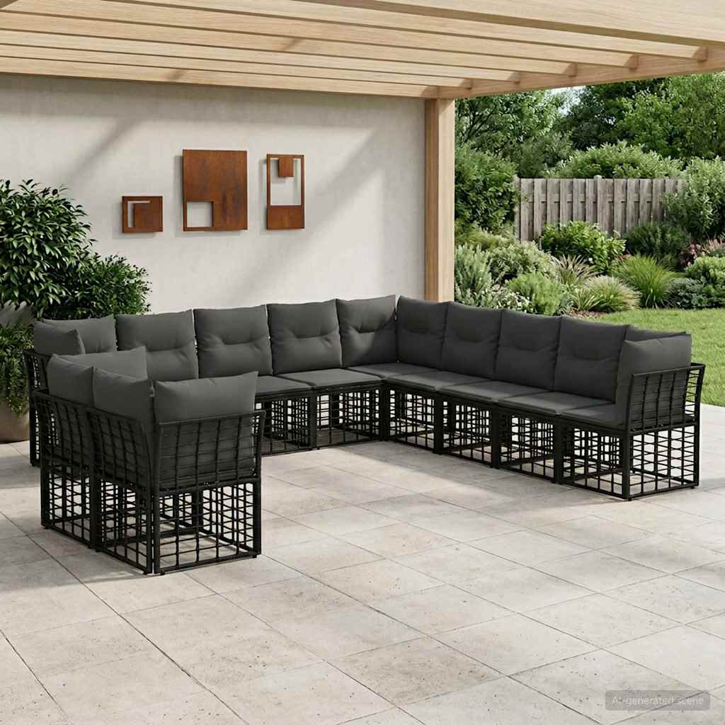 vidaXL Conjunto de sofás de exterior Negro Poliéster