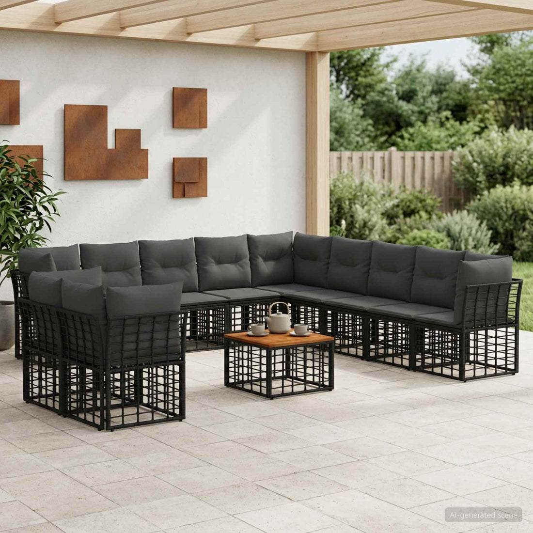 vidaXL Conjunto de sofás de exterior 12 uds. Negro y Gris oscuro