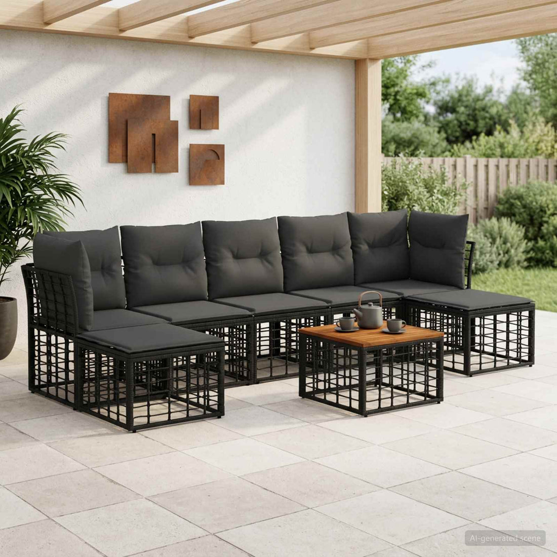 vidaXL Conjunto de sofás de exterior 8 uds. Negro y Gris oscuro
