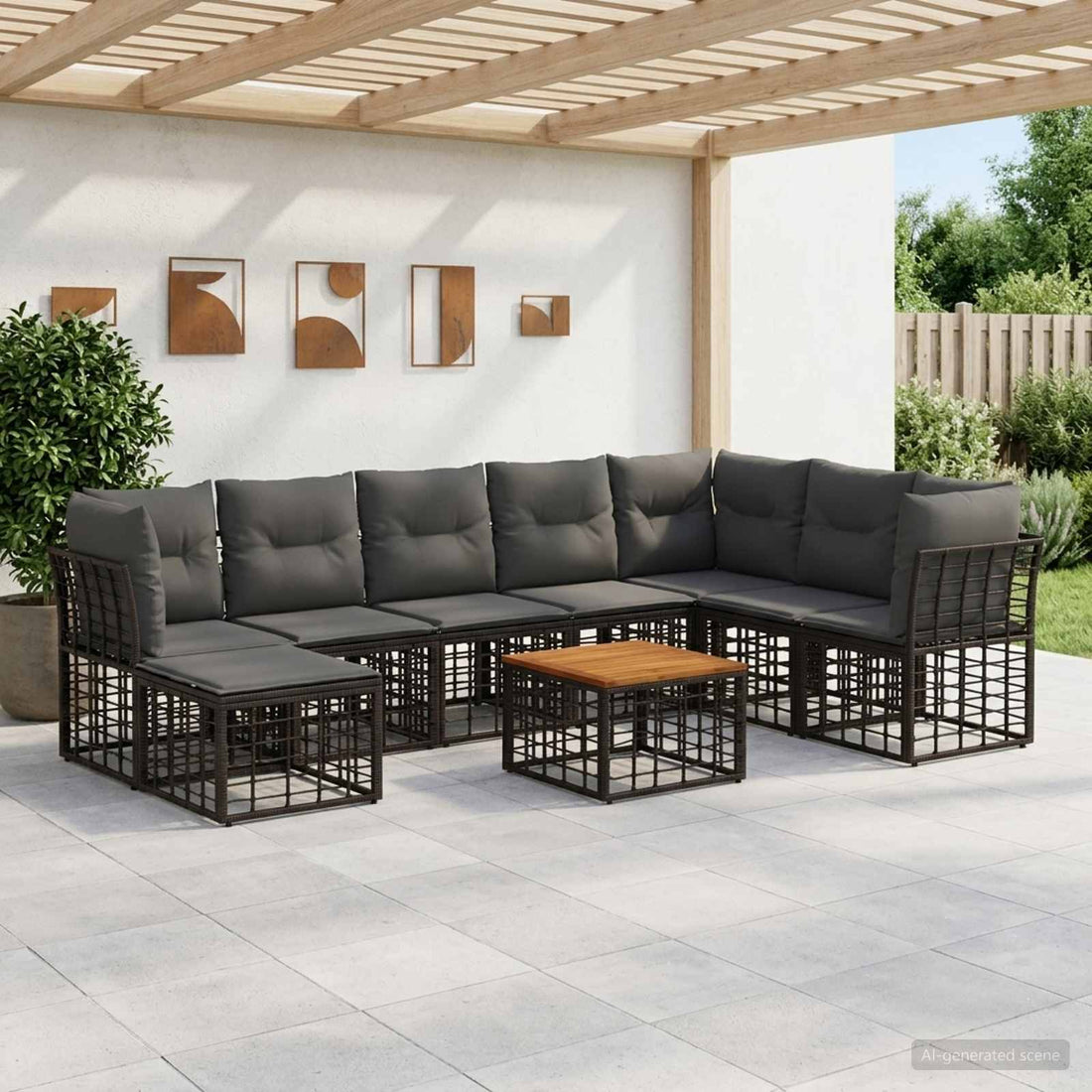 vidaXL Conjunto de sofás de exterior 9 uds. Negro y Gris oscuro