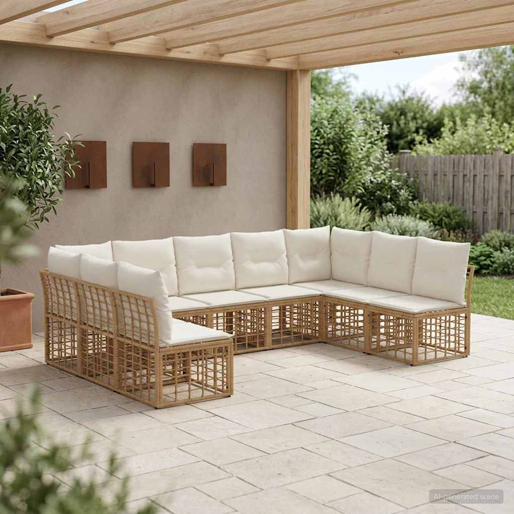 vidaXL Conjunto de sofás de exterior Natural Poliéster