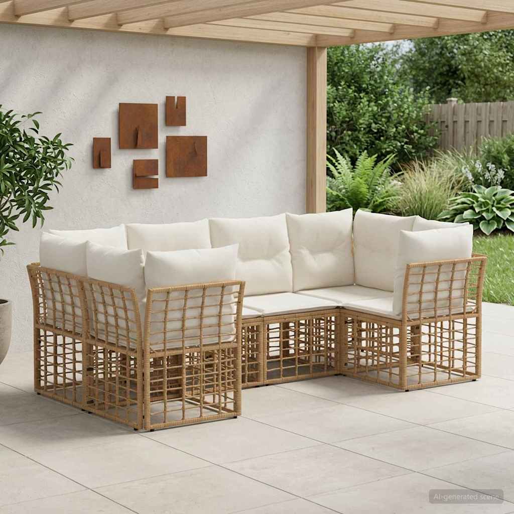 vidaXL Conjunto de sofás de exterior 6 uds. Natural Poliéster