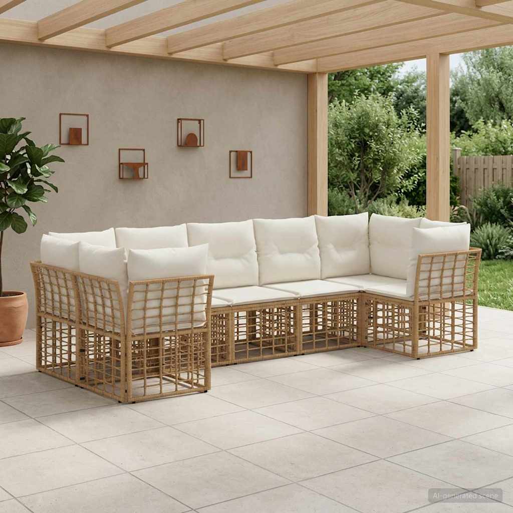 vidaXL Conjunto de sofás de exterior 7 uds. Natural y Crema Poliéster