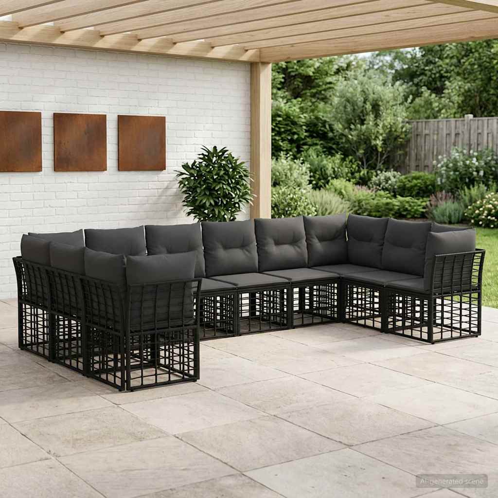 vidaXL Conjunto de sofás de exterior Negro y Gris oscuro Poliéster