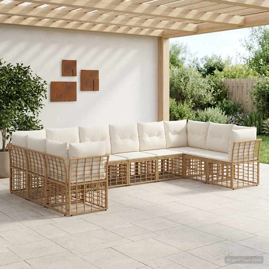 vidaXL Conjunto de sofás de exterior Natural y Crema Poliéster