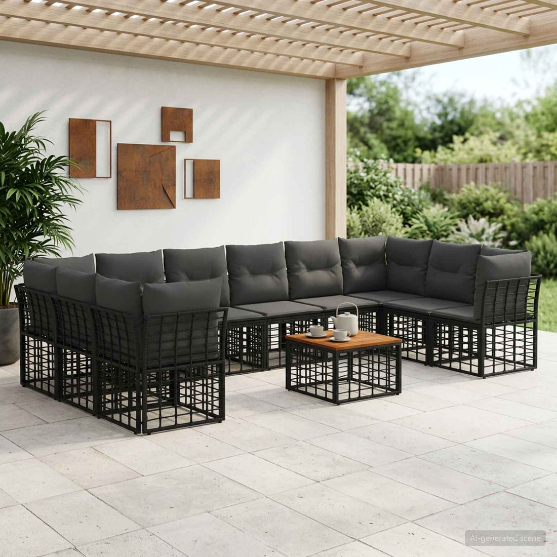 vidaXL Conjunto de sofás de exterior 11 uds. Negro y Gris oscuro