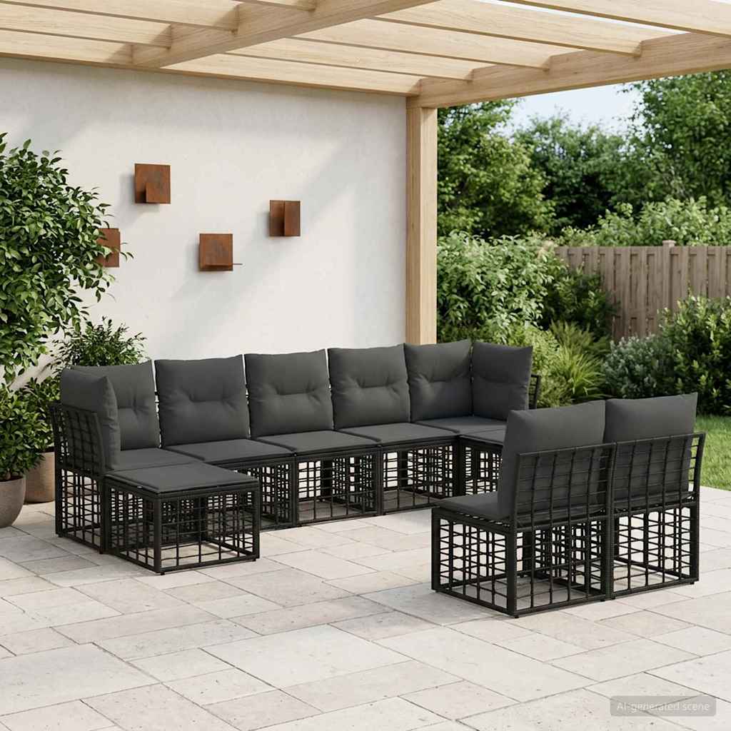 vidaXL Conjunto de sofás de exterior Negro y Gris oscuro Poliéster