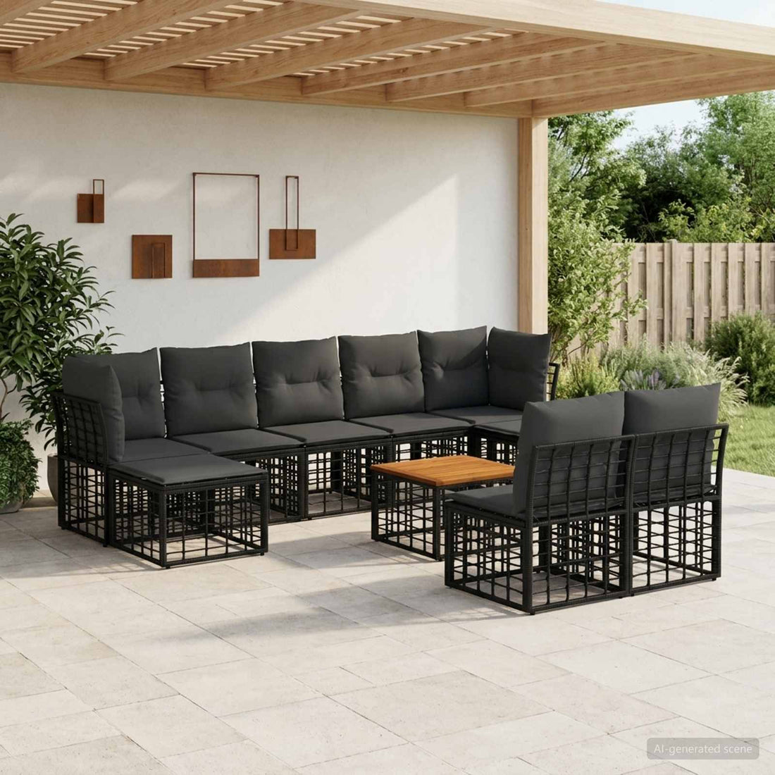 vidaXL Conjunto de sofás de exterior 10 uds. Negro y Gris oscuro