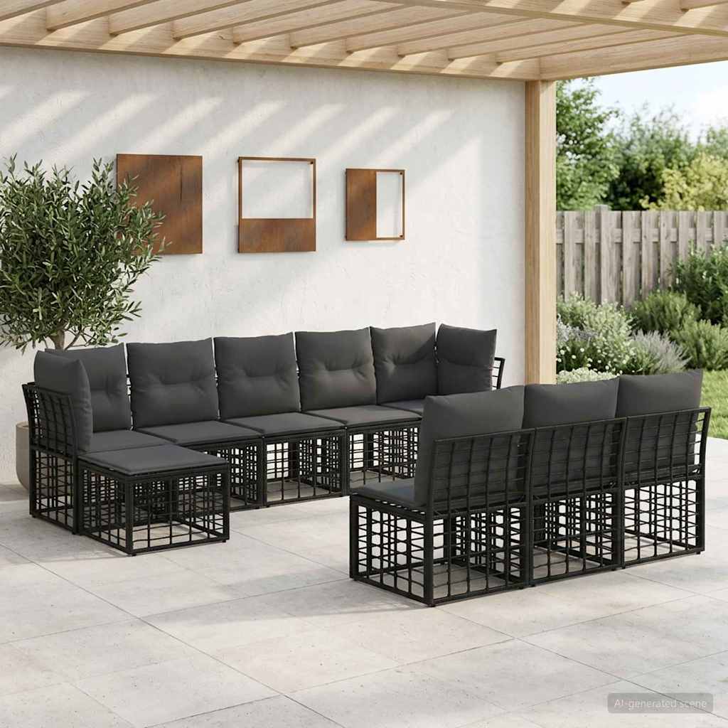 vidaXL Conjunto de sofás de exterior Negro y Gris oscuro Poliéster