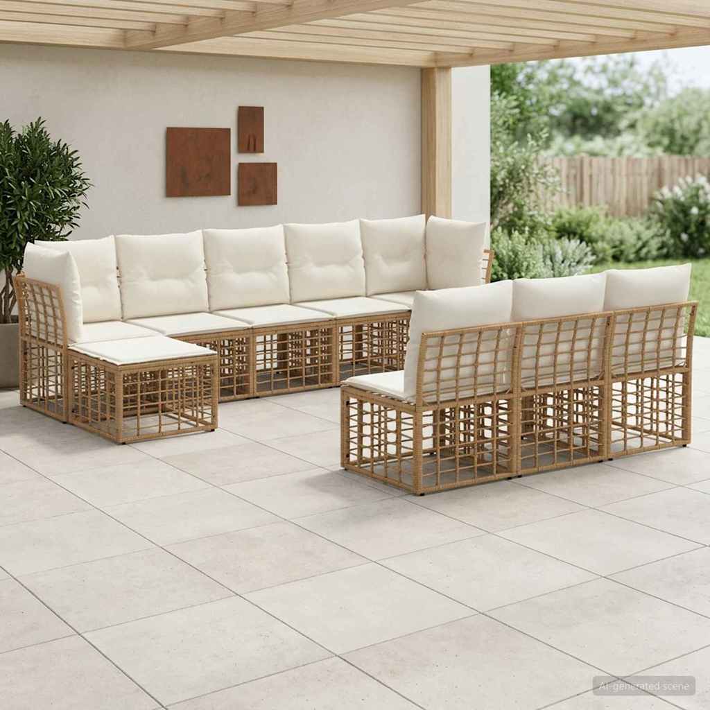 vidaXL Conjunto de sofás de exterior Natural y Crema Poliéster