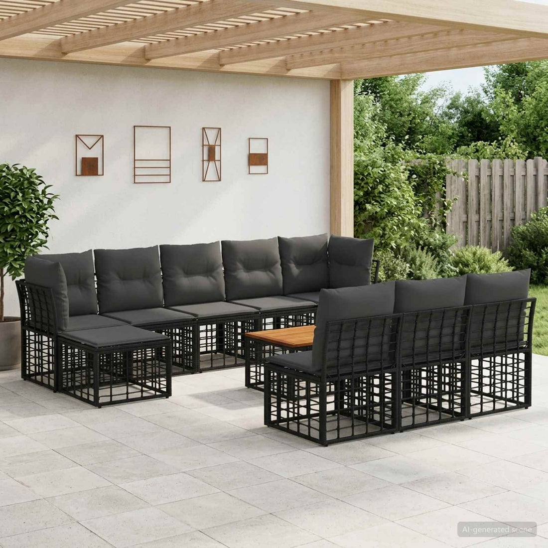 vidaXL Conjunto de sofás de exterior 11 uds. Negro y Gris oscuro