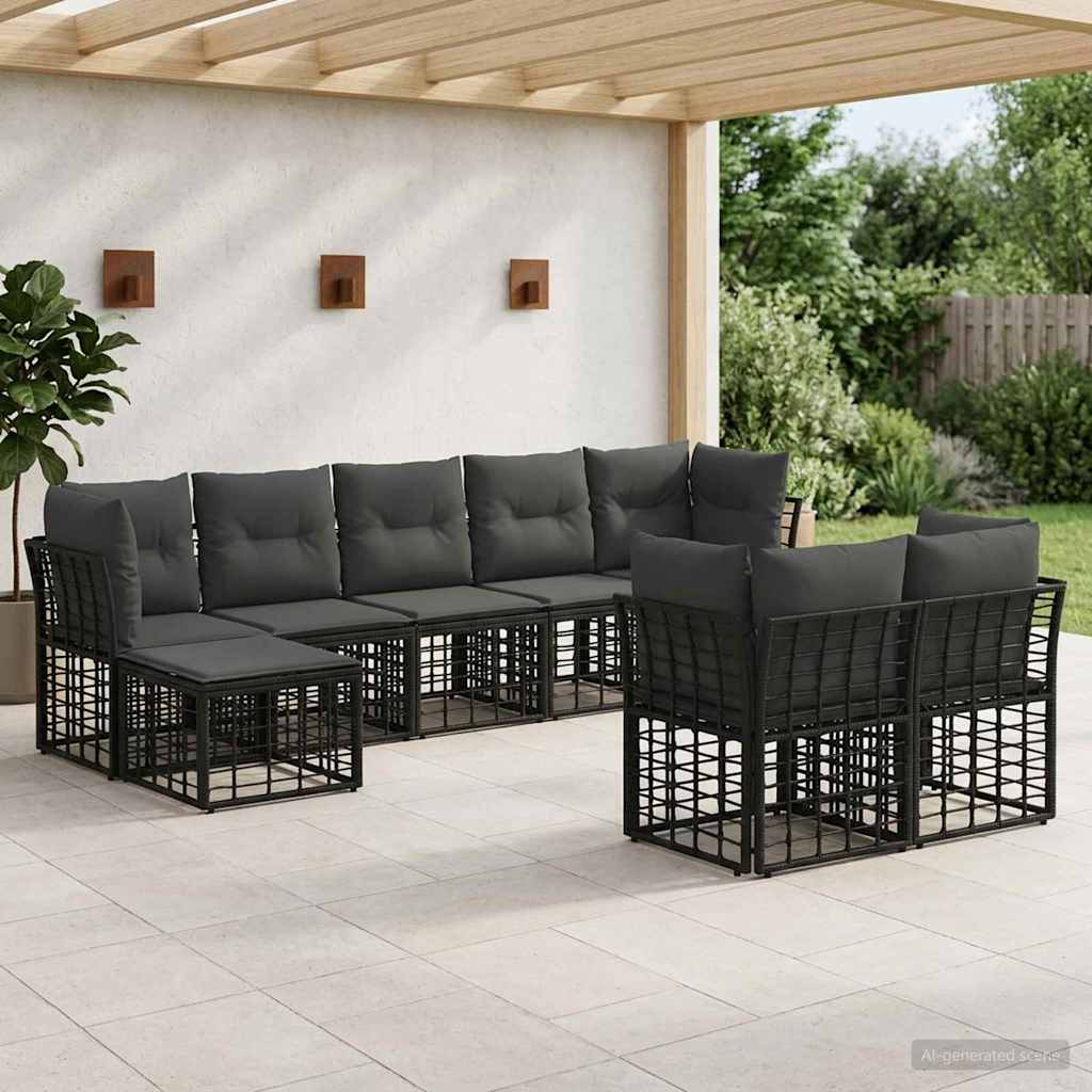 vidaXL Conjunto de sofás de exterior Negro y Gris oscuro Poliéster
